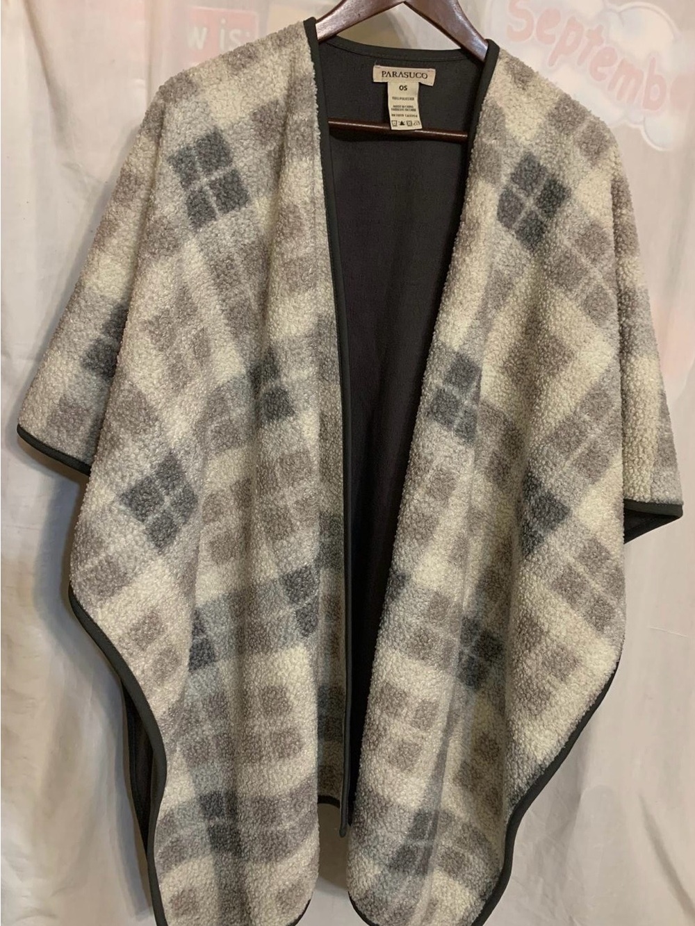 Parasuco Gray and Cream Plaid Open-Front Poncho